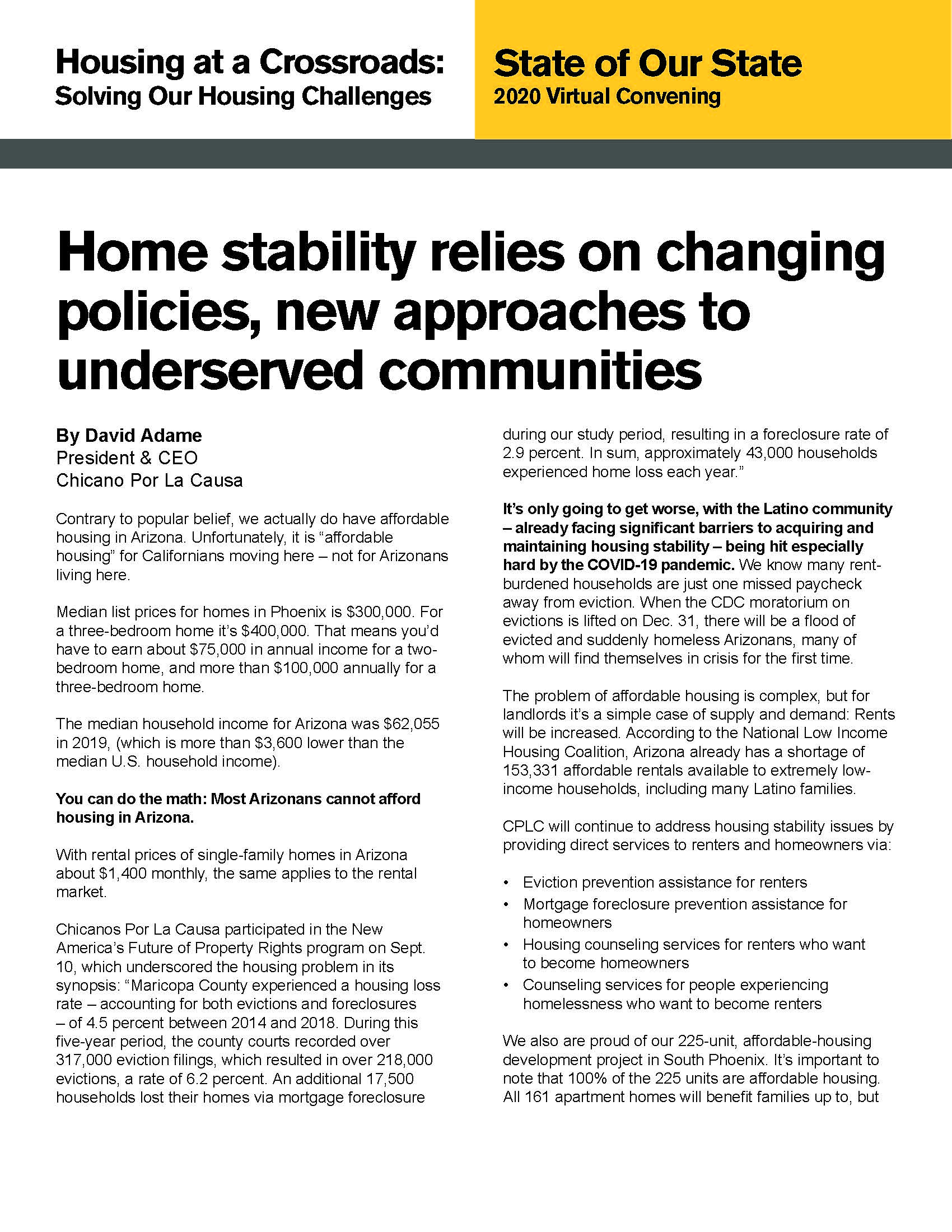 Adame Affordable Housing Statement