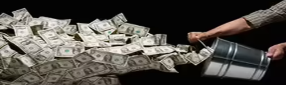 Image of a person tossing money out of a bucket