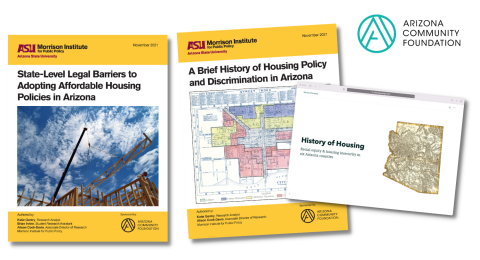 The covers of reports about the history of housing discrimination and legal barriers to affordable housing in Arizona.