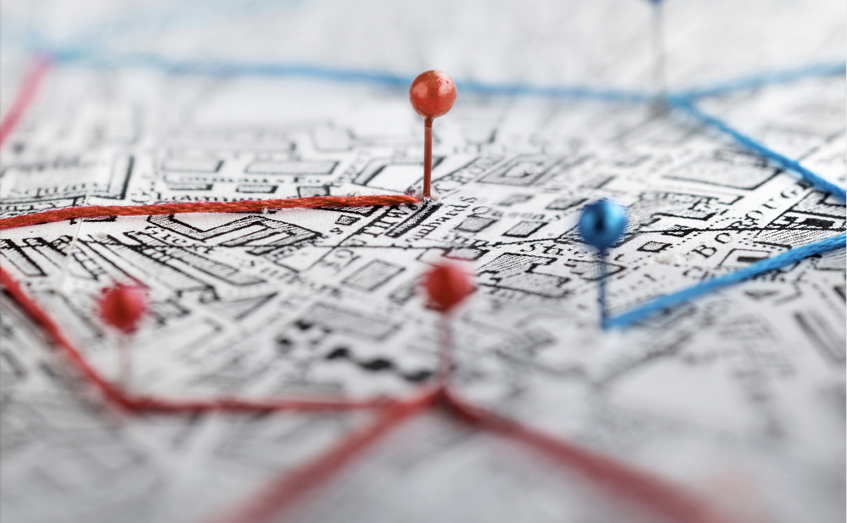 Map with pins and lines